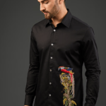 Black Poplin Embroidered Shirt