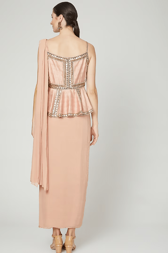 Salmon Pink Embellished Saree Gown - Image 2