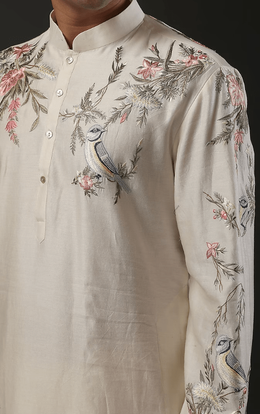 Ivory Chanderi Silk Zari Embroidered Kurta Set - Image 4