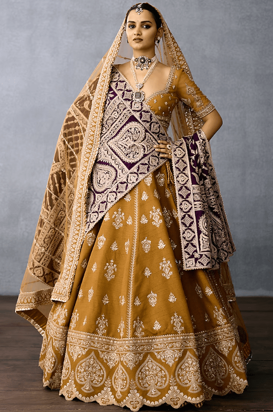 Ochre Jeni Silk & Butterfly Net Embroidered Lehenga Set
