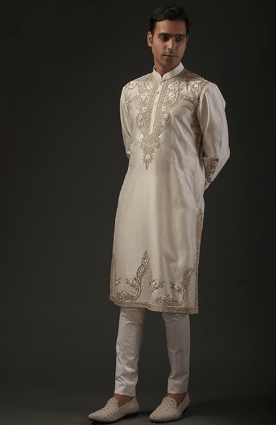 Ivory Chanderi Silk Zari Embroidered Kurta Set