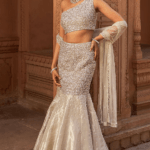 Silver Tissue Sequins Embroidered Fish-Cut Lehenga Set