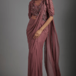 Soft Berry Pink Viscose Georgette Bugle Bead Embroidered Draped Gown Saree