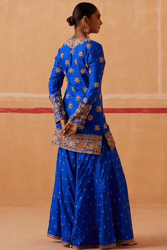 Ink Blue Pure Silk Hand Embroidered Gharara Set - Image 2