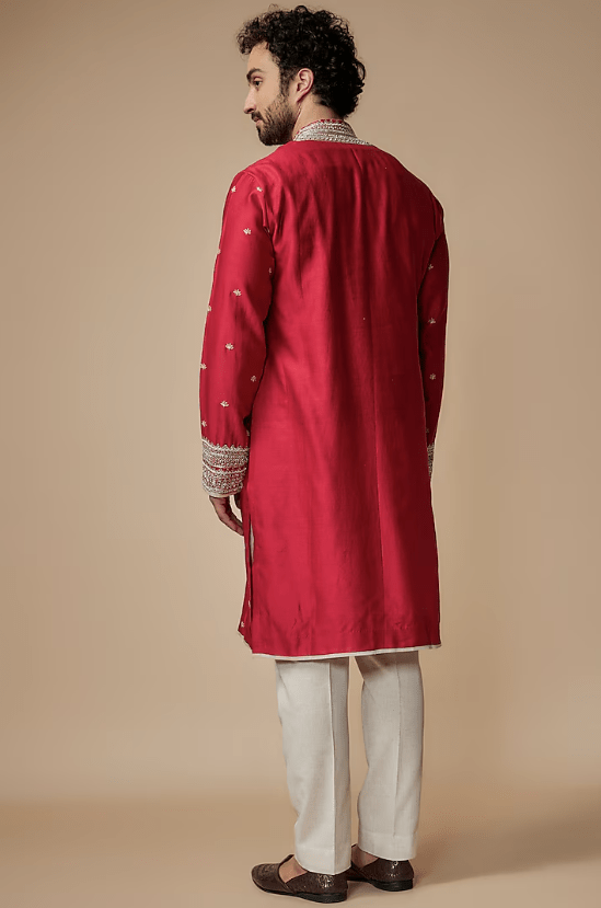 Red Chanderi Embroidered Kurta Set - Image 2