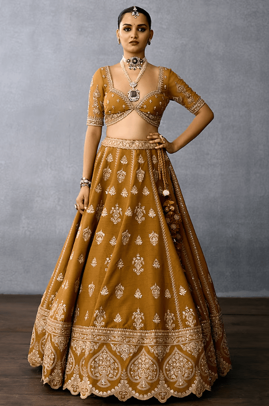 Ochre Jeni Silk & Butterfly Net Embroidered Lehenga Set - Image 3