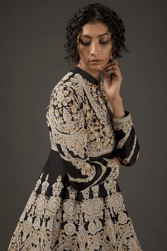 Black Hand Embroidered Anarkali Set - Image 3