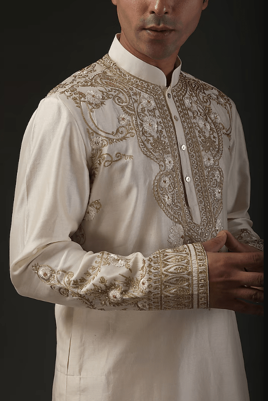 Ivory Chanderi Silk Zari Embroidered Kurta Set - Image 4