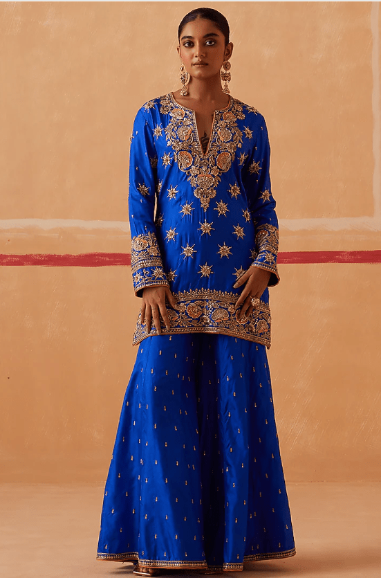 Ink Blue Pure Silk Hand Embroidered Gharara Set - Image 4