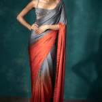 Grey & Orange Satin Ombre Saree Set