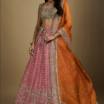 Pink Organza Hand Embroidered Lehenga Set