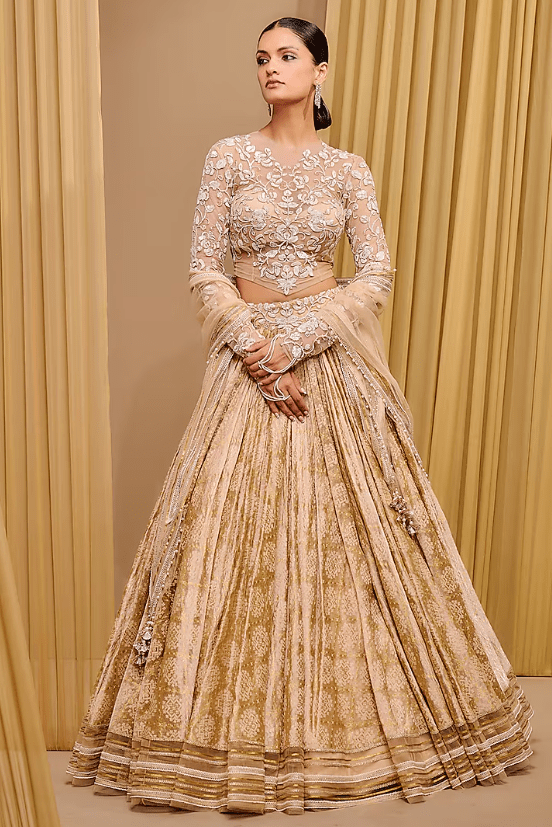 Gold Textile Fabric Lehenga Set
