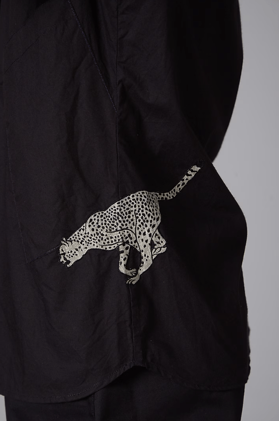 Black Poplin Cheetah Embroidered Shirt - Image 3