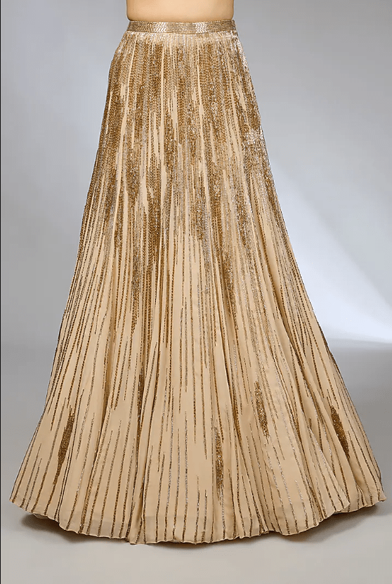 Gilded Gold Viscose Georgette Bugle Beads Embroidered Lehenga Set - Image 3