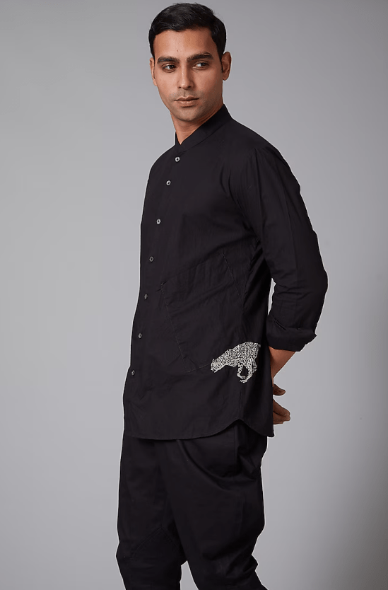 Black Poplin Cheetah Embroidered Shirt - Image 4