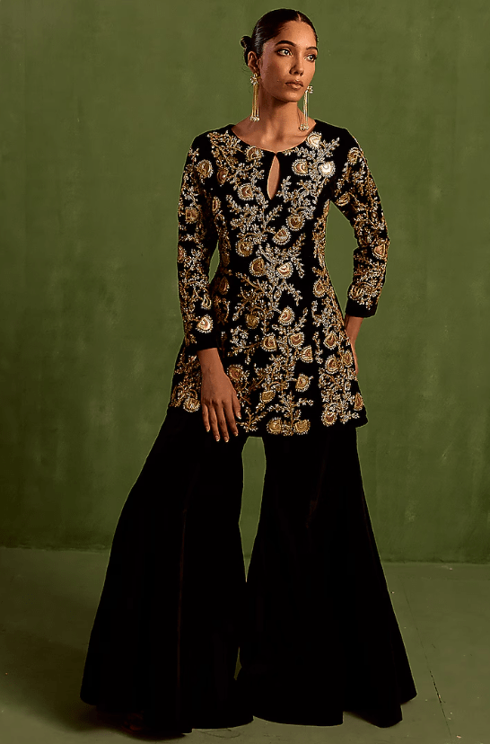 Black Velvet Sharara Set