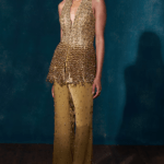 Gold Satin Crystal Pant Set
