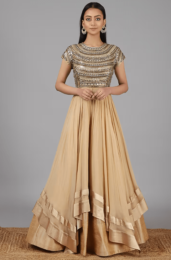 Beige Hand Embroidered Gown