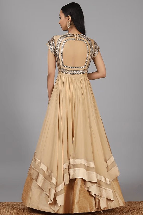 Beige Hand Embroidered Gown - Image 2