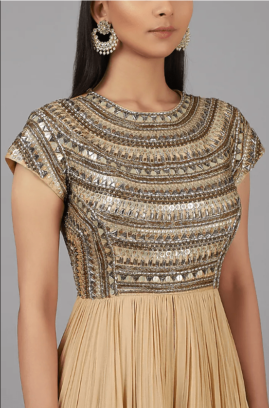 Beige Hand Embroidered Gown - Image 3