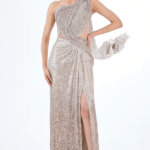 Hazelnut Sequins Sculpted Gown Saree