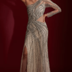 Sage Gold Tulle Glass Bugle Bead Embroidered Gown