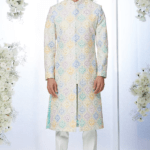 Cream Embroidered Sherwani Set
