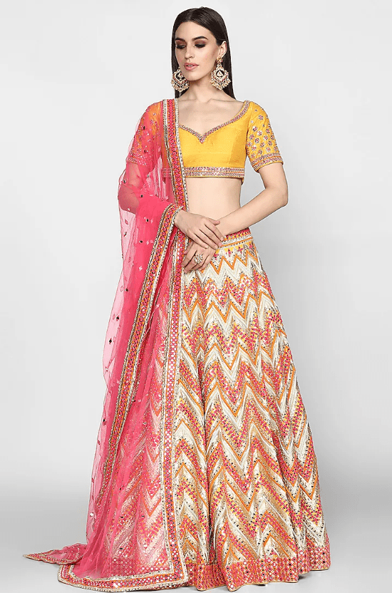Multi Colored Embroidered Lehenga Set
