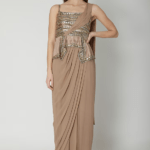 Nude Georgette & Silk Sequins Embroidered Gown Saree
