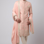 Pink Raw Silk Embroidered Sherwani Set