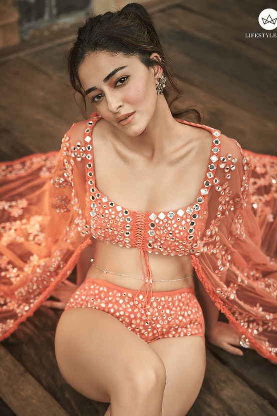 Orange Net Embellished Bikini Set