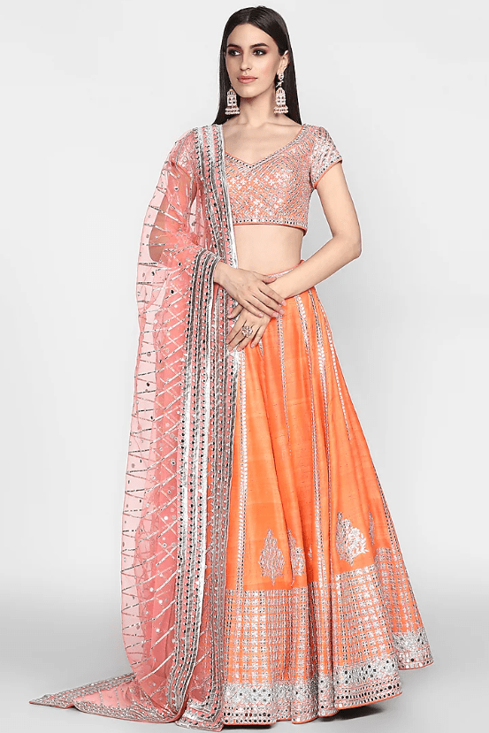 Orange Mirrors Embroidered Lehenga Set