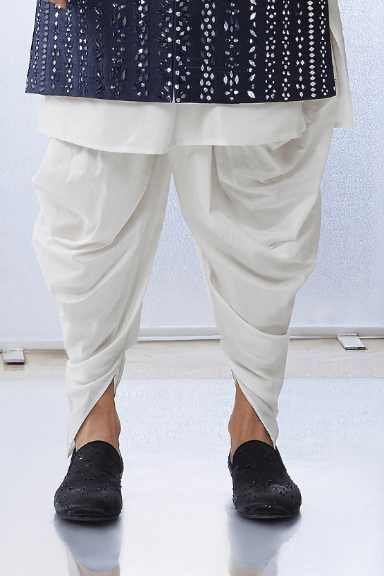 Midnight Blue Raw Silk Sherwani Set - Image 3