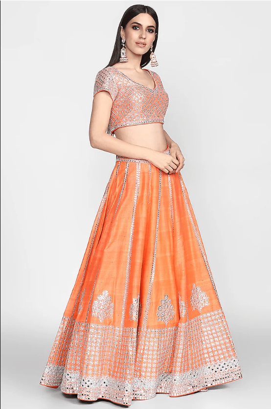 Orange Mirrors Embroidered Lehenga Set - Image 4