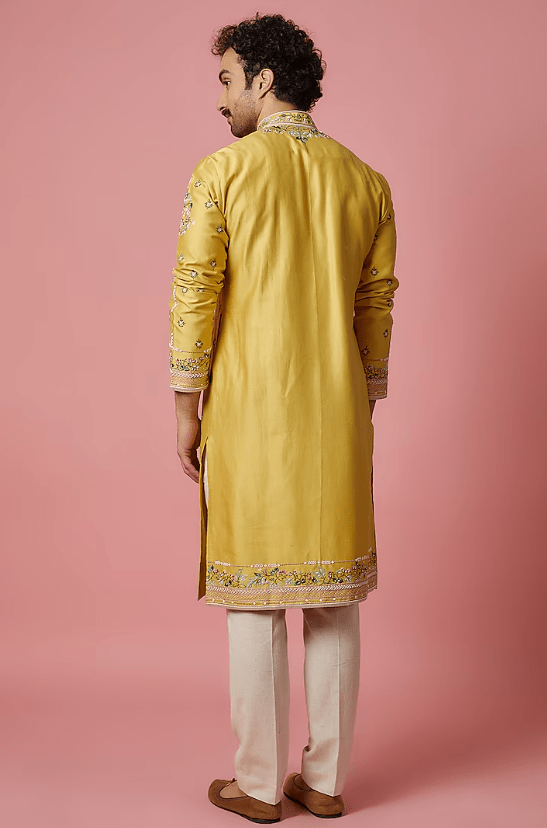 Yellow Chanderi Embroidered Kurta Set - Image 2