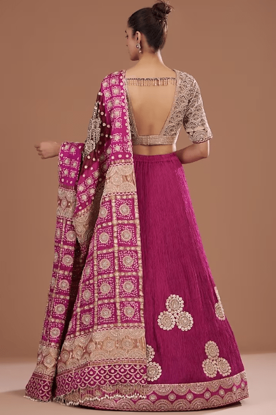 Magenta Silk Crushed Lehenga Set - Image 2