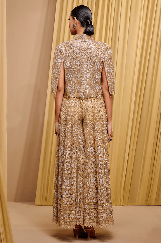 Gold Tulle Sequins Hand Embroidered Cape - Image 2