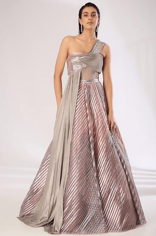 Rose Pink Metallic Striper Lehenga Set