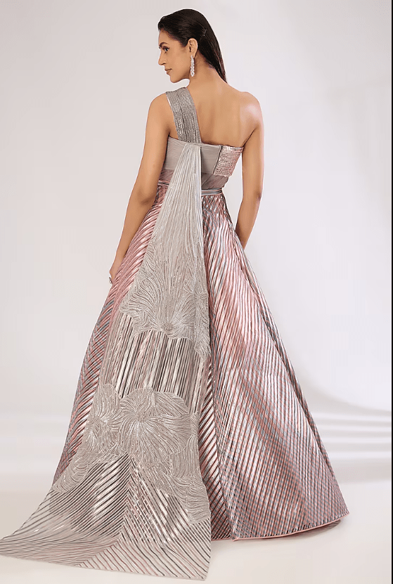 Rose Pink Metallic Striper Lehenga Set - Image 2