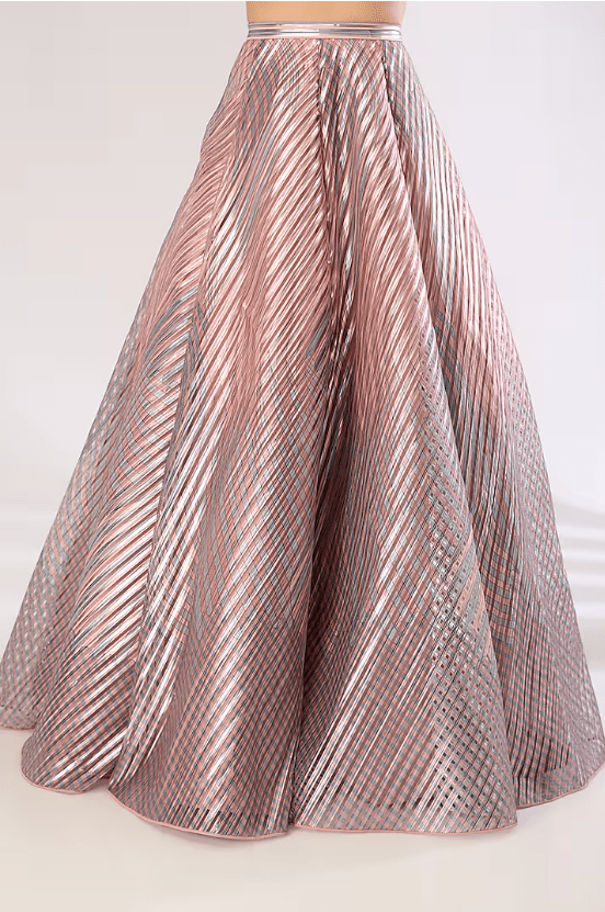 Rose Pink Metallic Striper Lehenga Set - Image 3