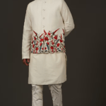 Ivory Linen Resham Thread Embroidered Nehru Jacket