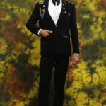 Black Italian Crepe Gold Embroidered Tuxedo Set