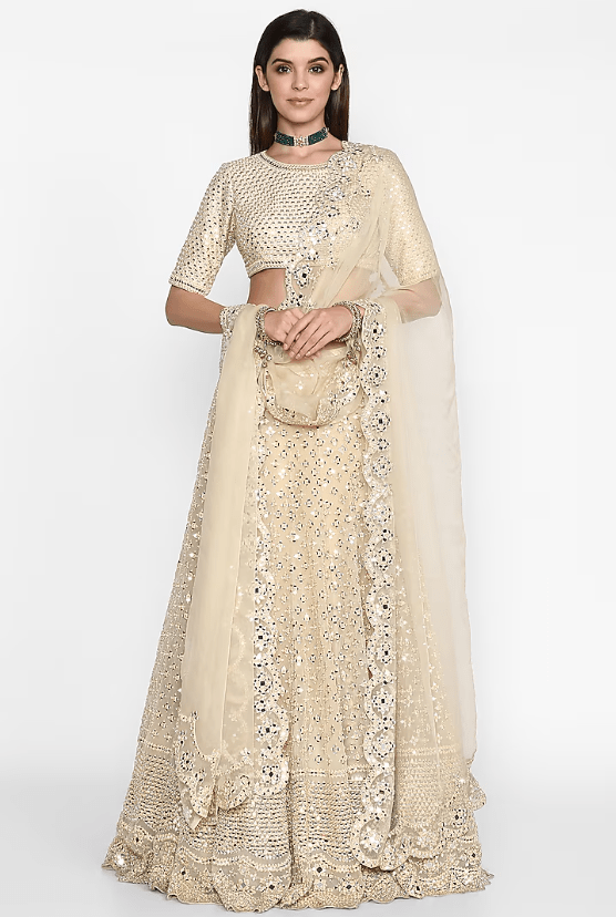 Beige Embroidered Lehenga Set