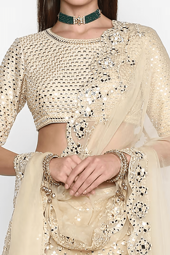 Beige Embroidered Lehenga Set - Image 3