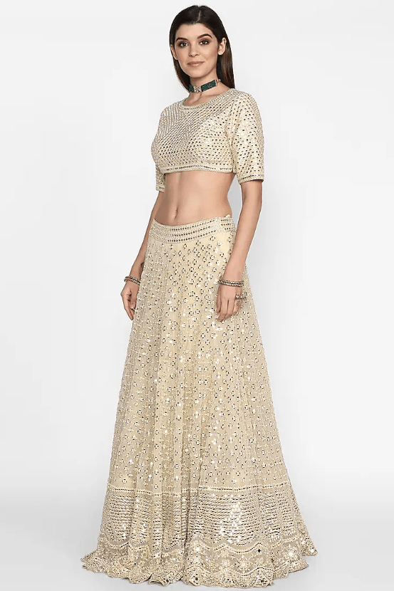 Beige Embroidered Lehenga Set - Image 4