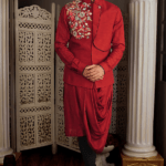Cherry Red Silk Hand Embroidered Bundi Jacket Set