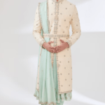 Ivory Raw Silk Dabka Hand Embroidered Sherwani Set