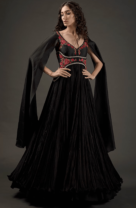 Black Silk Embroidered Anarkali Set