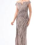 Dark Lavender Crepe Bugle Bead Embroidered Gown
