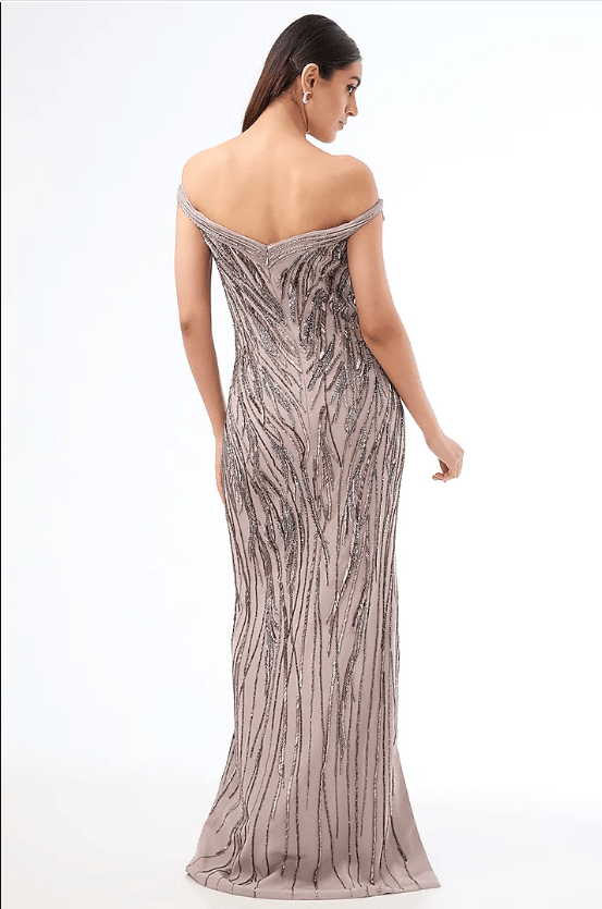 Dark Lavender Crepe Bugle Bead Embroidered Gown - Image 2